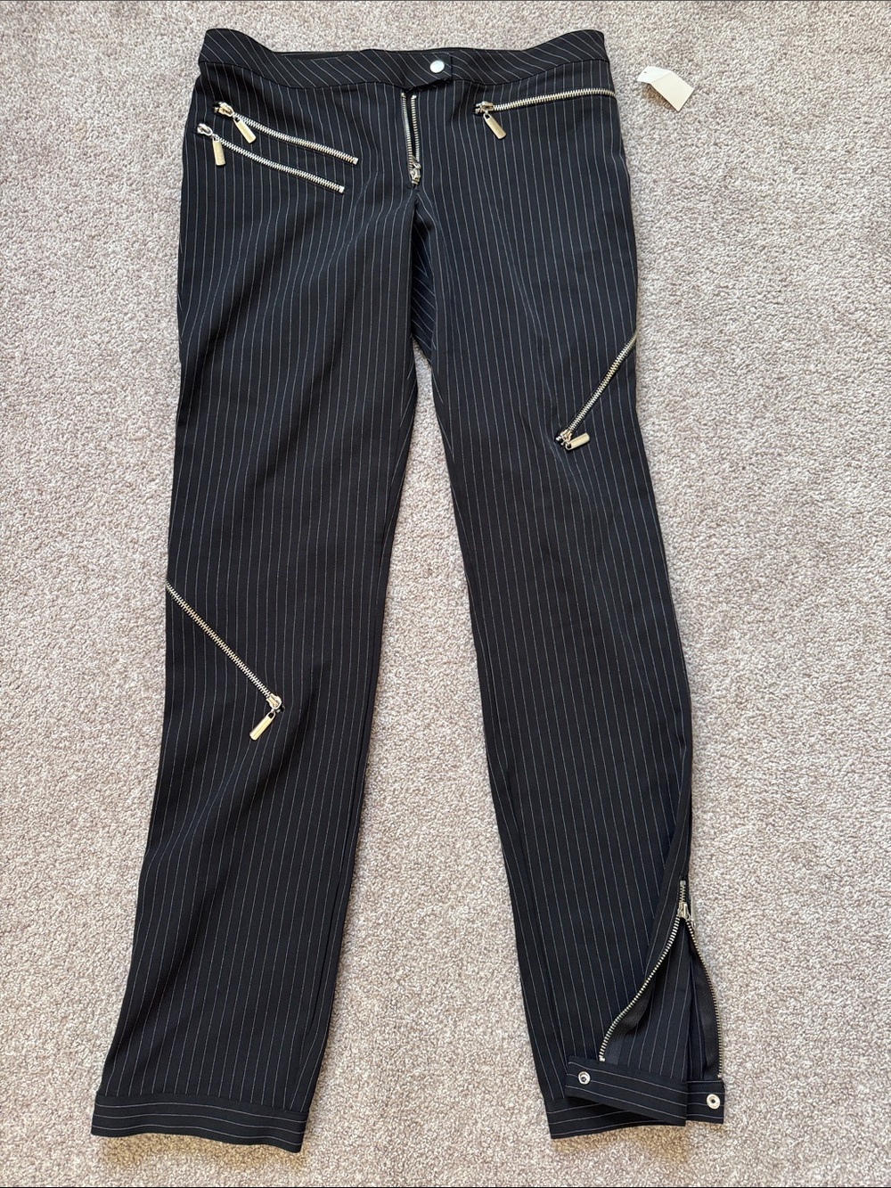 Black Pinstripe Women’s Zip-Accent Pants
